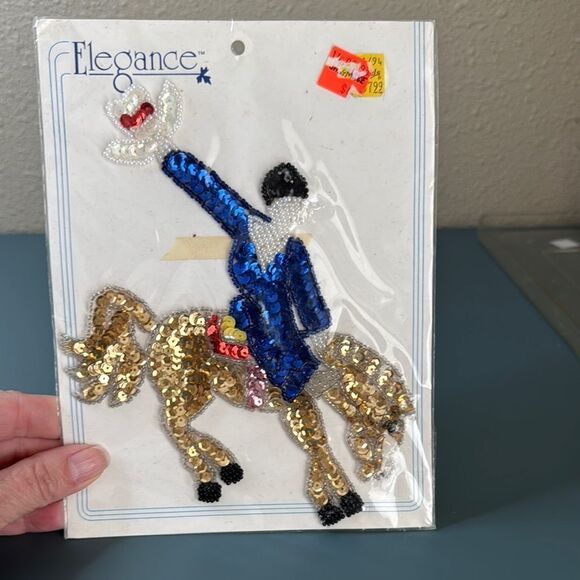 ELEGANCE Vintage 90s Bucking Bronco Western Sequin Applique *NEW* - Picture 2 of 4